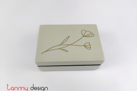 Light green rectangular business card lacquer box engraved with wild flowers